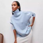 Naiste s&uuml;gistalvised avara kaelusega kampsun, pikkade varrukatega &uuml;lisuur sviiter, s&uuml;gisene vaba džemper, paksud soojad kootud sviitrid naistele XXXXL helesinine v&auml;rv