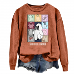 Naiste vabaaja mood tr&uuml;kitud pikkade varrukatega O-kaelusega pullover top pluus S must
