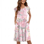 Naiste &uuml;mara kaelusega suvised k&auml;rbsevarrukad vabaaja tr&uuml;kitud vabade n&ouml;&ouml;pidega taskutega midikleidid XL sinine