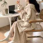 Taskuga hommikumantel Naiste &ouml;&ouml;riided Talvine &ouml;&ouml;s&auml;rk &Ouml;&ouml;riided Soe fliisist pidžaama &Ouml;&ouml;s&auml;rk Kapuutsiga magamisr&otilde;ivad Kodur&otilde;ivad S beež