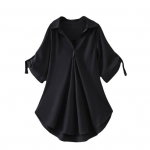 Naiste s&auml;rk rev&auml;&auml;riga poolpikkade varrukatega keskmise pikkusega vabaaja topid &uuml;hev&auml;rviline taljes liibuv lahtise l&otilde;ikega &scaron;ifoonpluus igap&auml;evaseks kandmiseks XL must