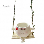 Swing Face Planter Pot Swing Flowerpot Doll kujuga rippuvad vaigu istutusmasinad siseruumides ja &otilde;ues koduaia sisekujundusega mahlakad &uuml;rdid lillepotid helebeež v&auml;rv