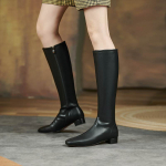 Krazing Pot Veisenahast Split Nahast S&uuml;gis-Talvised Kingad Madalad Kontsad Ratsutamissaapad Ruudukujuline Varvas Soojad Hoidvad T&otilde;mblukuga Reieni Ulatuvad Saapad 34 must