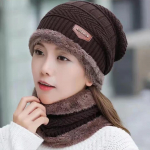 Unisex talvine soe rattam&uuml;tsi ja salli komplekt &ndash; Korea stiilis, paksu kootud, pluss samet, k&uuml;lmakindel 2 pieces pruun