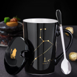 Loov keraamiline kruus &ndash; kaane ja lusikaga T&auml;htkujud, ideaalne kingitus paaridele Leo Spoon with Lid