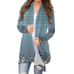 Naiste moe vabaaja vintage lilledega tr&uuml;kitud keskmise pikkusega kardiganjakk L sinine