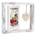 P&ouml;&ouml;rlev puidust pildiraam kahepoolne fotihoidja s&uuml;damekujulise ripatsiga lauapealne vabaltseisev foto parkkoor