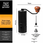 Kohviveski Roostevaba Terasest K&auml;sitsi koos Pintsliga, T&auml;pne Jahvatusastme Reguleerimine, Puidust K&auml;epide Koonilise Veskiga, Must must