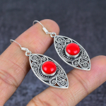 Italian Red Coral Handmade 925 Sterling Silver Jewelry Earring 1.97 t3t99