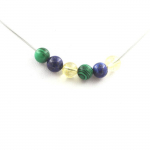 Pierres et Min&eacute;raux. Collier Perles Citrine + Lapis Lazuli + Malachite 8 mm Chaine en acier inoxydable.