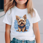 T&uuml;drukute lemmikloom armas kutsikapildiga &uuml;mara kaelusega l&uuml;hikeste varrukatega T-s&auml;rk laste vabaaja T-s&auml;rk 1-2Y valge