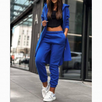 Naiste mood vabaaja fliisist kapuutsiga dressipluusikost&uuml;&uuml;m XL sinine