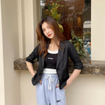 Kevadine ja suvine &otilde;huke bleiser naiste l&uuml;hike slim-fit professionaalne kolmveerandvarrukatega v&auml;ike &uuml;likonnajakk naistele S punane