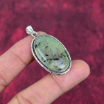 Prehnite ehted, 925 tahke h&otilde;bedast ripats k&auml;sitsi valmistatud v&auml;&auml;riskividest ehted, kingitused naisele uhiuus ripats 1.85 Inches