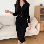 Naiste silmkoeline Bodycon kleit s&uuml;gistalvine naiste pehme elastne must kampsun S must