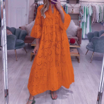 QICED 8 V&auml;rvi S-5XL Naiste Mood Suvi Kevad &Uuml;hev&auml;rviline Tr&uuml;kitud 3/4 Varrukas V-kaelusega Vabaaja Kleit XL oranž