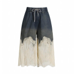 Moodne ja Seksikas V&uuml;rtsika T&uuml;druku Stiilis Pitsist Patchwork Camisole Top + Pingutusn&ouml;&ouml;riga Denim Moodsad L&uuml;hikesed P&uuml;ksid Naiste Suveks XL