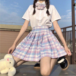 Autentne Klaasist Kompvek Ruuduline Seelik ja L&uuml;hikeste Varrukatega JK Koolivormi Komplekt - Originaalne Akadeemiline Midi Algkoolile L