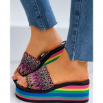 Suvised kiilud liugused Vikerkaare platvorm Sandaalid Naiste Muulad Kingad Mood Sussid Sandaalid Mugav k&otilde;ndimine 40