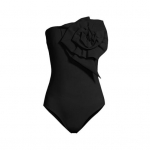 Naiste Monokini Bandeau Varrukateta 3D Lilledekoratsioon &Uuml;heosaline Bikiini &Uuml;hev&auml;rviline Seljaosata Kiiresti Kuivav Ujumisriietus S must