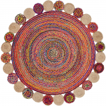 K&auml;sitsi valmistatud džuut-puuvillane &uuml;mmargune vaip Looduslik vaip igasse ruumi Rustikaalne sisekujundus igale ruumile 60 cm x 60 cm(2x2 feet ) mitmev&auml;rviline