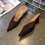 Moodsad Uued Naiste Karusnahast Sussid Terava Ninaga Naiste Muulad Suss Moodsad Daamid Elegantne Kleidisandaal Ruudukujulise Madala Kontsaga Slip-on Slaidid Kingad 35 pruun