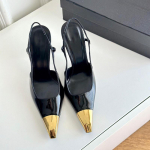 Moodsad Uued Patchwork Kuld-Mustad Sandaalid Metallist Ruudukujulise Varba Stilett K&otilde;rged Kontsad Slingback Seksikad Kevad-Suvised Naiste Kingad 2024 Uus Trend 37 must