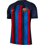 Nike triibulise kirjalogo tr&uuml;kiga l&uuml;hikeste varrukatega jalgpallis&auml;rk F&auml;nniversioon 2022-23 Hooaeg Barcelona koduv&auml;ljakumeeste spordis&auml;rk s&uuml;gavsinine DM1840-452 L red
