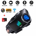 2-&uuml;hes Mootorrattakiiver Bluetooth-peakomplekt Juhtmeta WiFi Mootorratta armatuurkaamera 1080P HD-kaamera K&auml;ed-vabad Helista Muusika K&otilde;rvaklapid Motos Veekindel DVR must