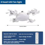 E27 Kruvi Drooni Modelleerimise Ventilaatorvalgustid Majapidamislik N&auml;htamatu Kaugjuhtimispuldiga Ventilaatorlamp Dimmimine Elektriline Laeventilaator Four heads（60W） white