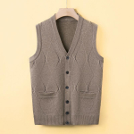 Isa kampsunvest meestele S&uuml;gis Soe varrukateta vest Keskealistele ja eakatele Kudumist kardiganvest Vanaisa riietus 4XL gray