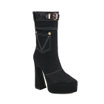 Denim Cowboy Saapad Naistele Taskuga 2024 Moodsad Talvised K&otilde;rge Kontsaga Kingad Ere Joon Terav N&ouml;&ouml;p Ankle Booties Suur Suurus 45 3 must