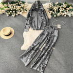 Talvise s&uuml;gise br&auml;ndi disaineri silmkoelised prindikomplektid naiste kapuutsiga mantel jakk kudum + laia s&auml;&auml;rega pikad p&uuml;ksid moodne retro kampsun, kaheosaline spordidress One Size