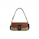 COACH Morgan 27 Klassikaline Vintage Lilleline Muster Klapp-Top K&auml;ekott Crossbody Kott &Otilde;lakott Suur Mahutavus Naiste Khaki ja Pruun Basic Set+Black Counter Gift Box pruun/khaki