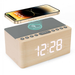 ANJANK Puidust &auml;ratuskell Bluetoothi, FM-raadio, juhtmevaba USB-laadimise, une-LED-digitaalse, stiilse laua-/lauaplaadikella ja k&otilde;lariga, raadio, laadijaga,