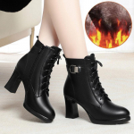 Naiste esmakordsed puuvillased kingad, retro paeltega k&otilde;rged kontsad, poolsaapad, Korea versioon, mustad soojad platvormsaapad, l&uuml;hikesed Botas De Mujer saapad 34