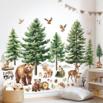 Decowall Akvarellmetsloomade Seinakleebised koos ja Puukujundusega ja Eemaldatav DIY Seinakujundus ja Imikutele Karu, Hirv, Rebane, Laste Toad,