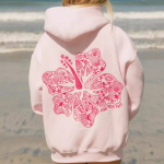 Uus Euroopa suurus Naiste &Otilde;lg Varrukas Keermestatud Hawaii Hibisk Br&auml;ndi Kampsun Huppar Prindiga XS pink