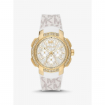 Michael Kors Suur Sydney Pav&eacute; Kuldse Tooni Logoga K&auml;ekell MK7221 vanilje
