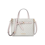 Michael Kors MK Emilia Monogramm Logoga Ruudukujuline Kootud Rihmaga T&otilde;mblukuga Commuter &Otilde;la Crossbody K&auml;ekott V&auml;ike Naiste k&auml;ekott 35H0GU5S1B-PWD-BLSH-MLT Shopping Bag Set(Basic Set+Shopping Bag)
