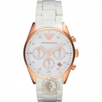 Emporio Armani Tazio Medium Valge Metall/Valge Meeste Kvarts Kronograaf AR5920 valge