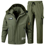 Meeste talvine Softshell veekindel termo&uuml;likond &otilde;ues matkamise komplekt suures suuruses soe jope + soojad p&uuml;ksid, 2-osaline komplekt 3XL black