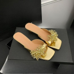 Suvised uued Prantsuse strasskivist lilledega plokk-kontsaga sussid naistele, avatud varbaosaga, libisemiskindlad, k&otilde;rge kontsaga sussid 35