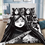 Junji Ito Tomie Manga Tekikott Padjap&uuml;&uuml;r Voodipesu Komplekt Poistele T&uuml;drukute Magamistoa Kaunistuseks &Uuml;he- Kahekohaline Suur Suurus Kingitus AU Single 140x210cm gray