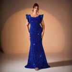 Suurused Sequin-&otilde;htukleit Pikk kleit S&uuml;nnip&auml;evapidu Uus Slim fit Merineitsi Kujuline Formaalne kleit Lendava varrukaga Kaan-taljesse liibuv Pikk kleit Royal Blue-Al21048 4XL
