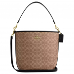 Coach Naiste Signature L&otilde;uendist &Auml;mbrikujuline K&auml;ekott, Must ja Beež Kontrastse Viimistlusega &Otilde;lakott Kuldse Riistvaraga Basic Set (Bag+Dust Bag)