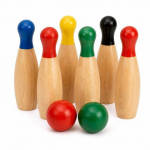Puidust keeglim&auml;ng - FERRY JOUETS - Komplekt 6 keeglit 20 cm - 2 palli &Oslash;5 cm - V&auml;rvilised pead - V&auml;litingimusteks must