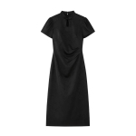 Naiste muudetud Hiina stiilis Qipao kleit, satiinist žakaarkangas Cheongsam midi-kleit v&otilde;tmeauguga kaelusega suveks 2XL must
