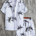 Meeste Random Palm Tree Print s&auml;rk ja n&ouml;&ouml;riga v&ouml;&ouml;kohaga l&uuml;hikesed p&uuml;ksid ilma triiks&uuml;&uuml;ta XXXL gray