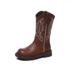 Laste Retro Pruunid Tikitud Chelsea Saapad - Pehme Tald Poolsaapad Denim Nahast T&uuml;drukutele 32 black